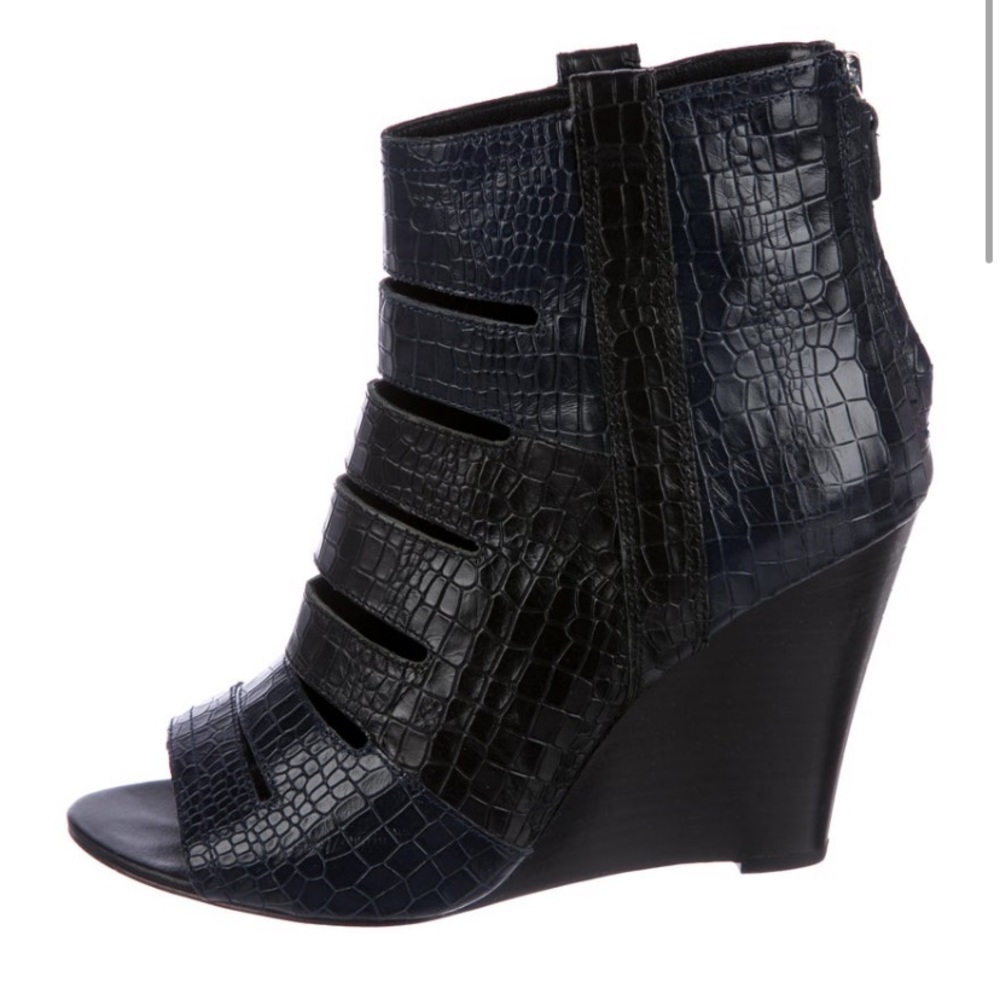 Rebecca Minkoff blue cage wedge ankle boots